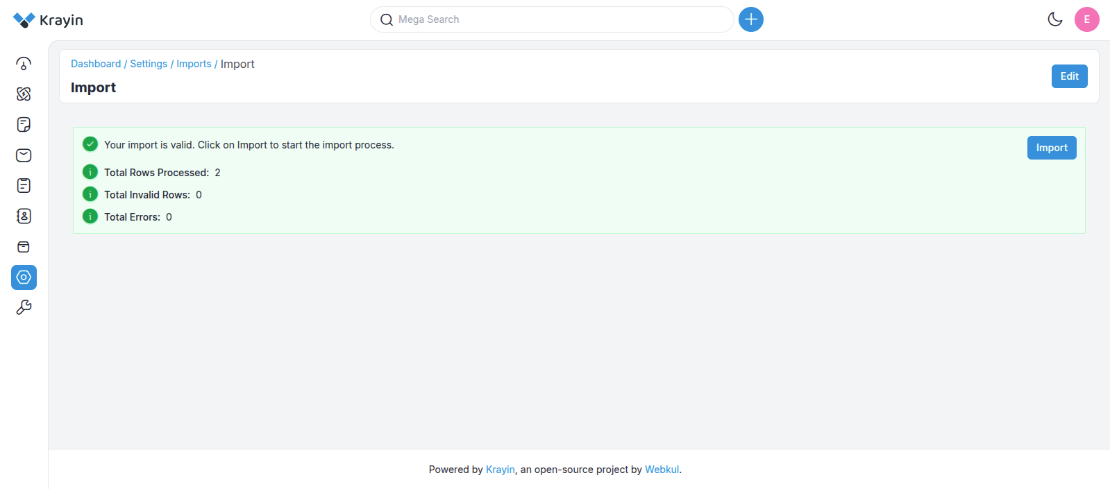 Import Validation Success